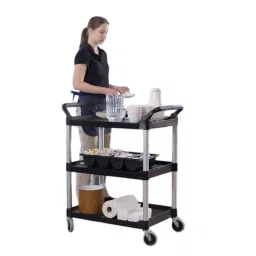 RUBBERMAID PE Cart Trolley 3 Shelf 854.2x473.2 mm 100 lb Load Capacity, FG342488BLA-picture-1