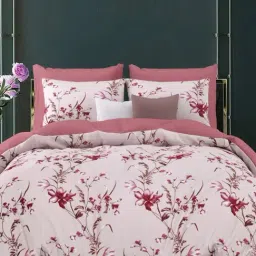 Living Roots Floral Pink 300 TC Cotton Bedsheet with 2 Pillow Covers-image-17