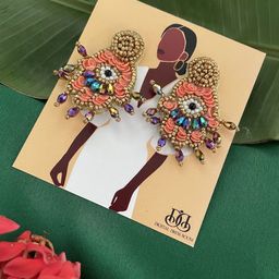Digital Dress Room Hamsa Evil Eye Beaded Contemporary Bohemian Drop Earrings image 3