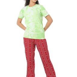 Smarty Pants Lime Green & Maroon Tie - Dye T-Shirt With Pyjamas-image-102