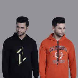Vimal Jonney Black & Orange Regular Fit Printed Hooded Sweatshirt - Pack of 2-47