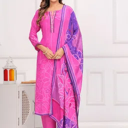 Kanahari Women Floral Yoke Design Regular Beads and Stones Pure Silk Kurta with Trousers & With Dupatta-picture-34