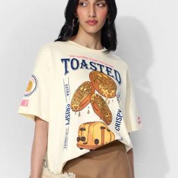 The Souled Store Off White Cotton Loose Fit Printed T-Shirt-image-66