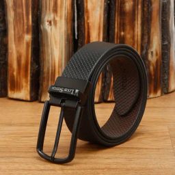 Louis Stitch Black Textured Leather Reversible Belt for Men-image-84