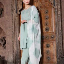 Stylum Women Ethnic Motifs Yoke Design Pleated Gotta Patti Kurta with Trousers & With Dupatta-image-67