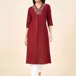 Rangmanch by Pantaloons Red Cotton Embroidered A Line Kurta-picture-15