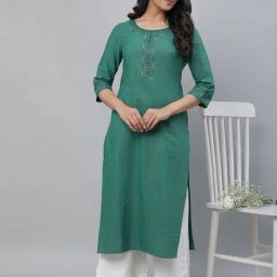 Aurelia Green Regular Fit Stripes Kurta-image-58