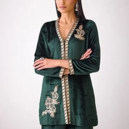 Ancestry Green Viscose Embellished Full Sleeves Kurti-image-48