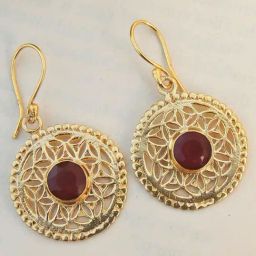 Johori Mughal Jali-Work Maroon & Golden Drop Earrings-image-39