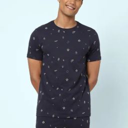 Ajile by Pantaloons Navy Cotton Slim Fit Printed Lounge T-Shirt-image-67