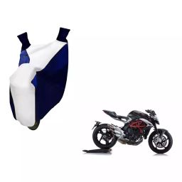 Auto Pearl Waterproof Two Wheeler Cover For MV Agusta Brutale (White & Blue)-image-69
