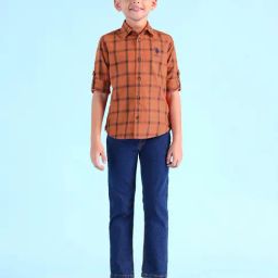 U.S. Polo Assn. Boys Orange Cotton Plaid Shirt-image-58