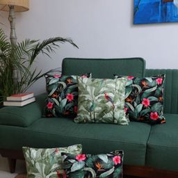 LUSHLYF 5 Pieces Green & Pink Floral Velvet Square Cushion Covers-image-2