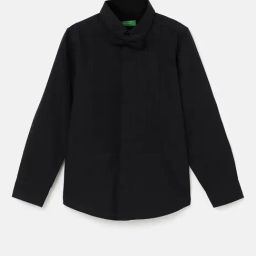 United Colors of Benetton Kids Black Solid Full Sleeves Shirt with Bow-image-61