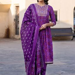 KALINI Bandhani Printed Thread Work Pure Cotton A-Line Kurta With Trouser & Dupatta image 5