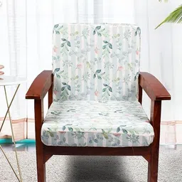 STITCHNEST Blue & Green 2 Pieces Floral Printed 1 Seater Sofa Cover-image-11