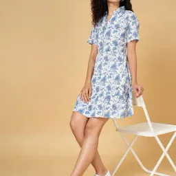 YU by Pantaloons White & Blue Cotton Printed Shirt Dress-image-40