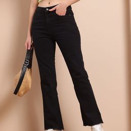 Mast & Harbour Women Bootcut Frayed Stretchable Jeans-image-8