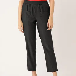 DressBerry Women Black Solid High-Rise Cropped Trousers-image-52