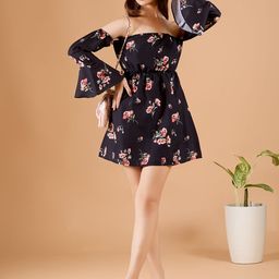 DressBerry Women Floral Printed Off-Shoulder Gathered or Pleated Party Fit and Flare Dress-image-32