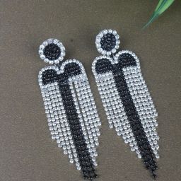 StyleCast Silver-Plated Rhinestone Studded Tasselled Circular Drop Earrings-image-51