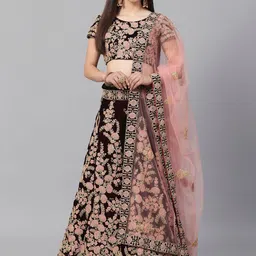 FABPIXEL Embroidered Velvet Semi-Stitched Lehenga & Unstitched Blouse With Dupatta-picture-50