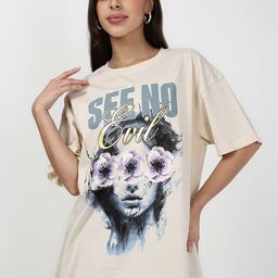 Bewakoof See No Evil Graphic Printed Drop-Shoulder Sleeves Pure Cotton Oversized T-shirt-image-77