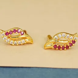 Anouk Women Gold Floral Brass AD Diamond Studs Earrings-81