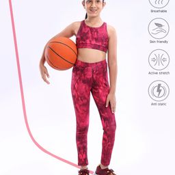 Pine Active High Stretch Breathable Tie Dye Sports Bra And Legging Set - Multicolour-image-10