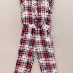 Babyhug Yarndyed Sleeveless Jumpsuit Checks - Red-picture-17