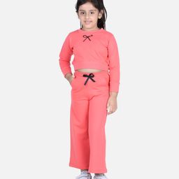 Aww Hunnie Full Sleeves Crop Top & Pajama Set - Peach-image-5