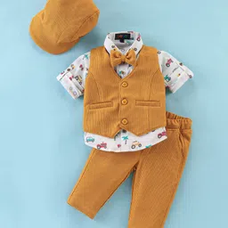 Robo Fry Cotton Knit Full Sleeves Checked Party Suit with Cap - Mustard-picture-25