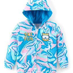 Babyhug Cotton Knit Full Sleeves Hooded Sweat Jacket with Front Zipper & Marble Print - Blue-image-48
