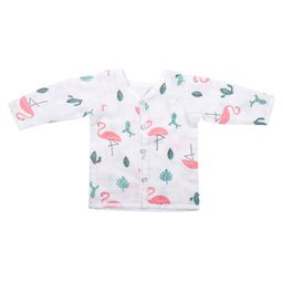 Mom's Home Organic Cotton Muslin Full Sleeves Flamingo Printed Jhabla - Pink & White-14