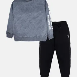 Kiddopanti Fleece Full Sleeves Side Text Printed Sweatshirt With Joggers Track Set - Antra Melange & Jet Black-picture-15