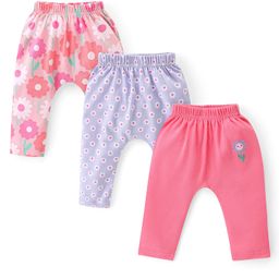 Babyhug Interlock Cotton Knit Full Length Diaper Leggings Floral Print Pack of 3 - Multicolour-image-98