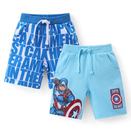 Babyhug Marvel Cotton Knit Shorts With Avengers Graphics Pack Of 2 - Blue-image-20