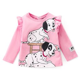 Babyhug Disney Single Jersey Full Sleeve Top with 101 Dalmatians Print & Frill Detailing  - Pink-image-95