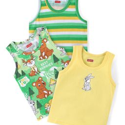 Babyhug 100% Cotton Single Jersey Knit Sleeveless Sandos with Stripes & Animals Print Pack of 3 - Yellow & Green-image-89