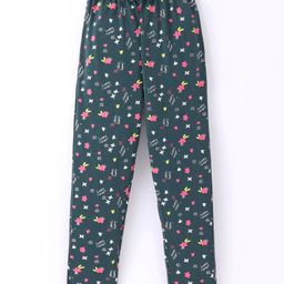 Doreme Lycra Knit Full Length Track Pant Floral Print - Deep Green-image-30