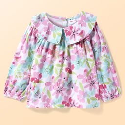 Babyhug Rayon Woven Full Sleeves Peter Pan Collared Top with Floral Print - White-image-53