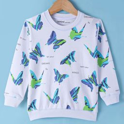 Doreme Terry Knit Full Sleeves Sweatshirt with Text & Butterfly Print - White-image-53