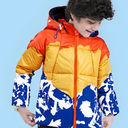 Ollington St. Full Sleeves Padded Hooded Jacket with Quilted Design & Color Block Design - Blue Red & Yellow-27