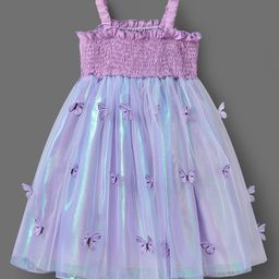 Mark & Mia Singlet Sleeves Party Frock with Butterfly Applique & Smocking - Purple-image-90