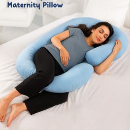 ZOE C Shape Pregnancy Pillow for Comfort & Support During Pregnancy | Maternity Pillow| Removable and Washable Cover| Side Sleeping Support| Full Body Support| Soft Breathable Material - Light Blue-image-19