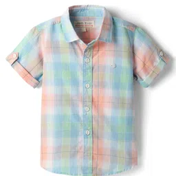 JASH KIDS Cotton Woven Half Sleeves Checkered Shirt - Light Blue-picture-1