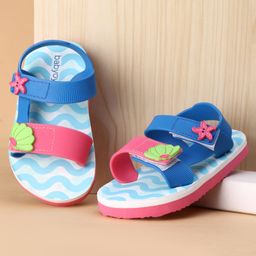 Babyoye Velcro Closure Sandals With Sea Life Print & Applique - Blue-image-46
