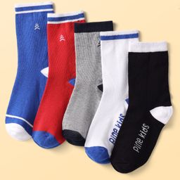 Pine Kids Knit Ankle Length Silvadur Antimicrobial Socks with Color Block & Logo Design Pack of 5 - Color May Vary-image-75