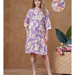 Lovely Mom's Rayon Woven Three Fourth Sleeves Floral Printed Maternity Dress With Nursing Access - Lavender-image-75