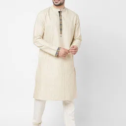 Arch element Men Mandarin Collar Pure Cotton Straight Kurta-picture-54